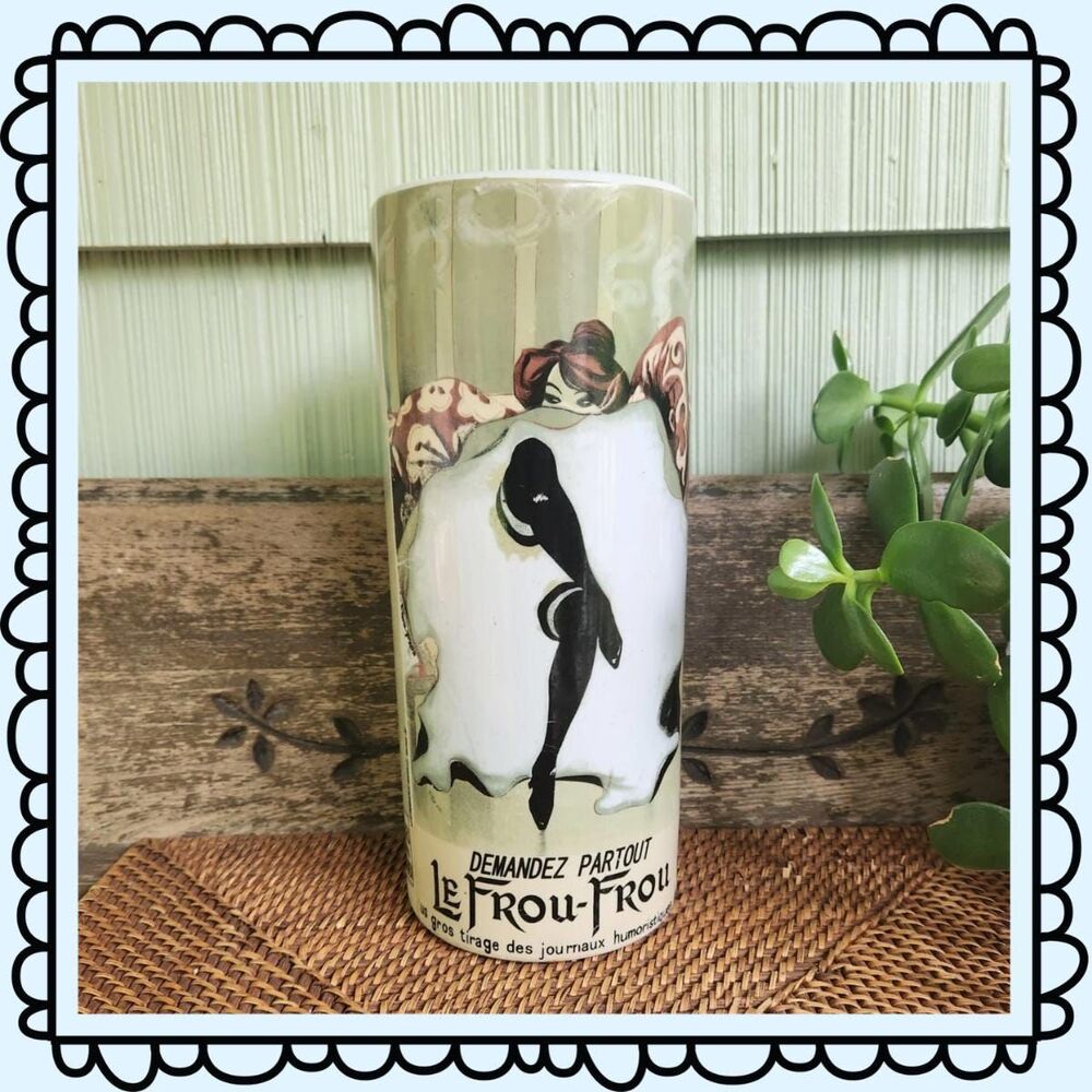 Tall Pillar Vase French Le Frou Frou Art Nouveau Design | 13x6 ceramic stoneware